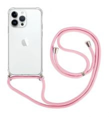 TopQ Kryt iPhone 15 Pro Max s růžovou šňůrkou průhledný 105214