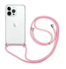 TopQ Kryt iPhone 15 Pro s růžovou šňůrkou průhledný 105215