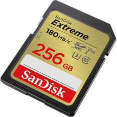 SanDisk Extreme 256 GB SDXC Memory Card 180 MB/s and 130 MB/s UHS-I, Class 10, U3, V30