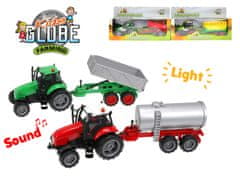 Kids Globe Traktor kov 25 cm na setrvačník s vlečkou na baterie se světlem a zvukem