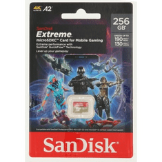 SanDisk Extreme microSDXC card for Mobile Gaming 256GB 190MB/s and 130MB/s, A2 C10 V30 UHS-I U3