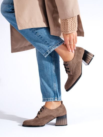 Amiatex Moderní polobotky hnědé dámské na širokém podpatku + Ponožky Gatta Calzino Strech