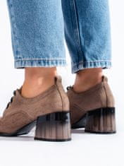 Amiatex Moderní polobotky hnědé dámské na širokém podpatku + Ponožky Gatta Calzino Strech, odstíny hnědé a béžové, 40