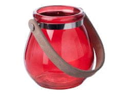 Sandra Rich Váza BELLY skleněná červená s koženým uchem 11x11x11cm