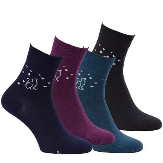Zdravé Ponožky  dámské bavlněné zdravotní vzorované ponožky kočka 6101923 4-pack