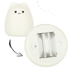 WOWO Dětská Noční Lampa Bílá Kočka - Silikonová s 4 LED, Bateriová