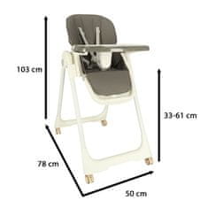 WOWO Přenosná skládací židlička na krmení s kolečky a stojanem, šedá barva