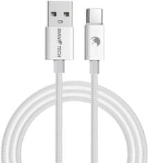 RhinoTech kabel USB-A - USB-C, 27W, 1m, opletený, bílá