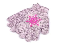 Kraftika 1pár fialová lila melír dívčí pletené rukavice s vločkou