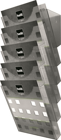 Helit Držák na katalogy, transparentní šedá, A4, 5 oddílů, nástěnný, H6103108