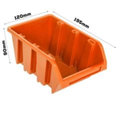 botle Nástěnná police 117x72 cm Kovový úložný systém s držáky na nářadí a 9 stohovací krabice, 120 x 195 x 90 mm barva: oranžový