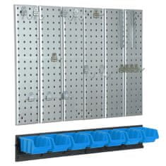 botle Nástěnná police Kovový úložný systém s držáky na nářadí stohovací krabice modrý