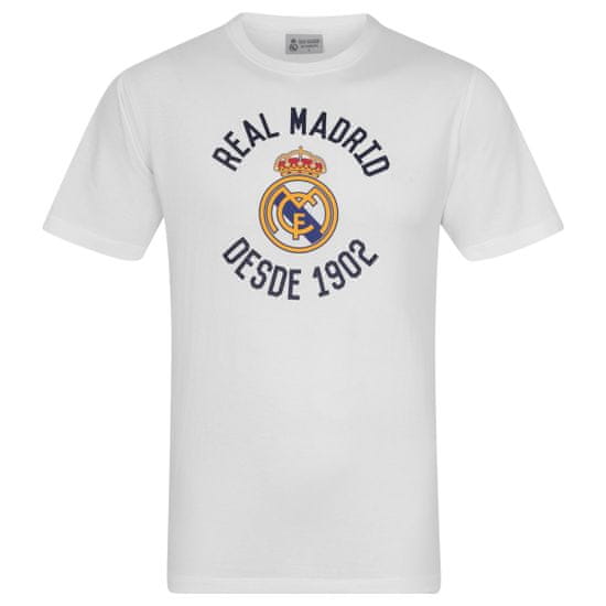 FotbalFans Tričko Real Madrid CF, Bílé, Barevný znak, 100% Bavlna