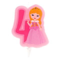 Dekora Svíčka na dort číslice čtyři princezna 7cm -