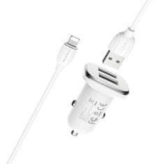 Borofone Borofonová autonabíječka s kabelem - 2x USB s 2,4A kabelem Lightning - Bílá KP27926