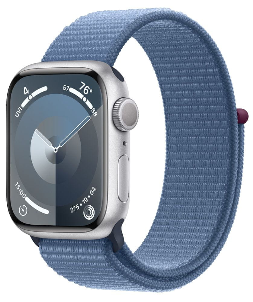 Levně Apple Watch Series 9, 41mm, Silver, Winter Blue Sport Loop (MR923QC/A)