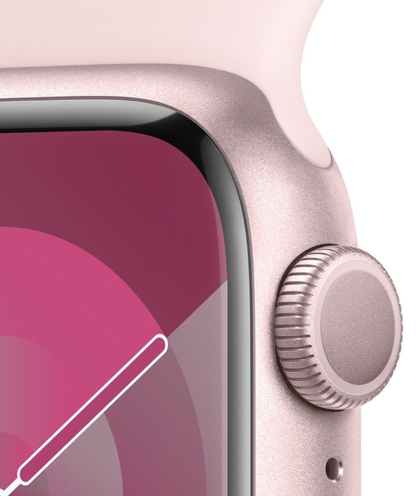 Levně Apple Watch Series 9, 41mm, Pink, Light Pink Sport Band - S/M (MR933QC/A)