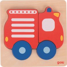 Goki Dřevěné vkládací puzzle Hasičské auto 4 dílky