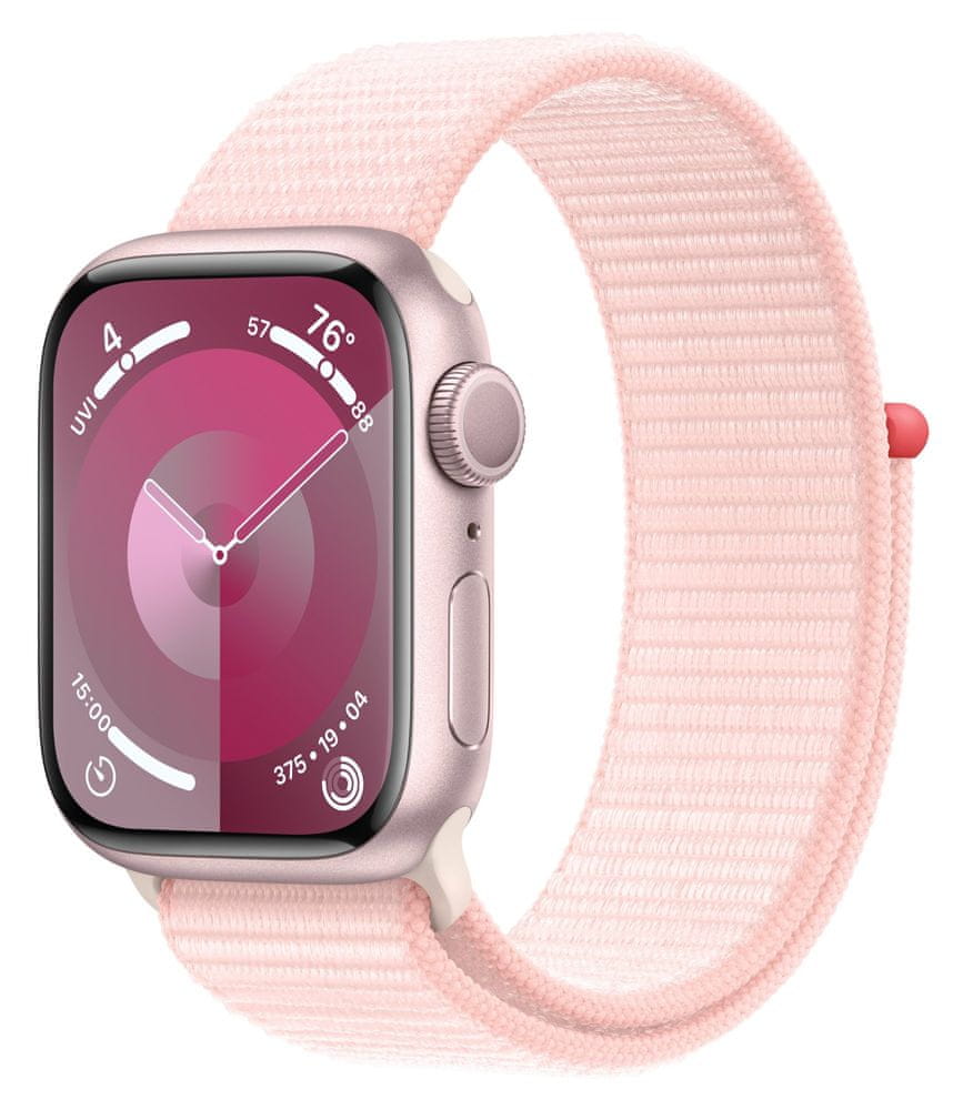 Levně Apple Watch Series 9, 41mm, Pink, Light Pink Sport Loop (MR953QC/A)