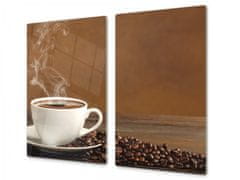 Glasdekor Ochranná deska bílý hrnek a zrna kávy - Ochranná deska: 40x60cm, Lepení na zeď: S lepením na zeď