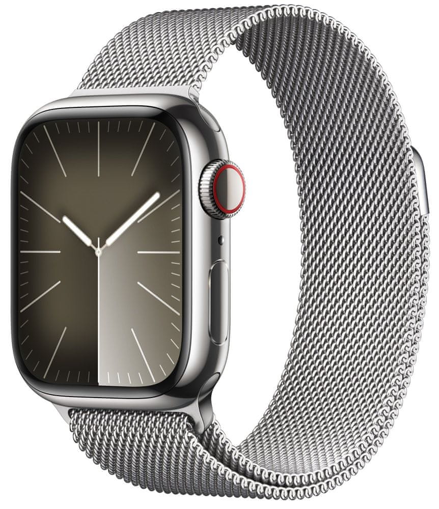 Levně Apple Watch Series 9, Cellular, 41mm, Silver Stainless Steel, Silver Milanese Loop (MRJ43QC/A)