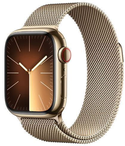 Apple Watch Series 9, Cellular, 41mm, Gold Stainless Steel, Gold Milanese Loop (MRJ73QC/A)