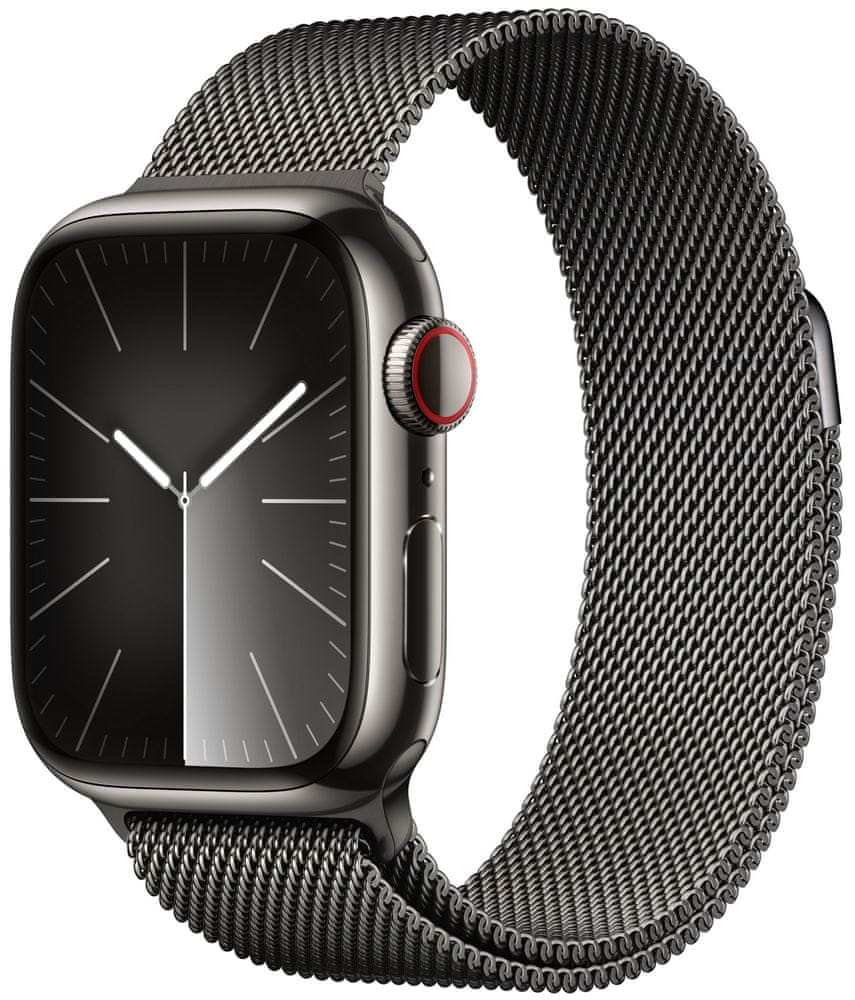 Apple Watch Series 9, Cellular, 41mm, Graphite Stainless Steel, Graphite Milanese Loop (MRJA3QC/A)