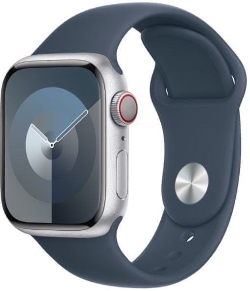 Apple Watch Series 9, Cellular, 41mm, Silver, Storm Blue Sport Band - M/L (MRHW3QC/A)