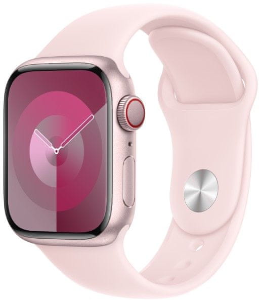 Levně Apple Watch Series 9, Cellular, 41mm, Pink, Light Pink Sport Band - S/M (MRHY3QC/A)
