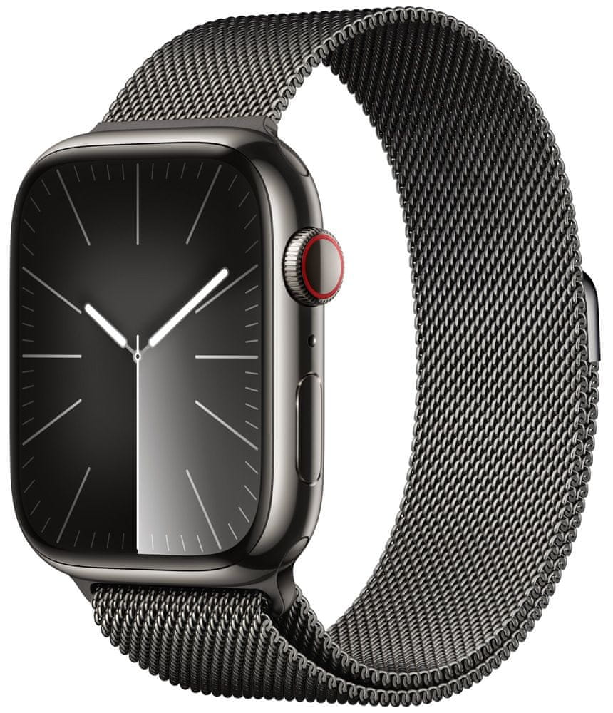 Levně Apple Watch Series 9, Cellular, 45mm, Graphite Stainless Steel, Graphite Milanese Loop (MRMX3QC/A)