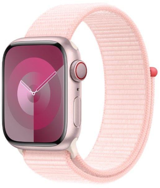 Levně Apple Watch Series 9, Cellular, 41mm, Pink, Light Pink Sport Loop (MRJ13QC/A)
