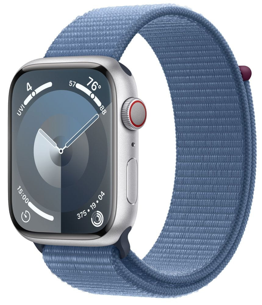 Levně Apple Watch Series 9, Cellular, 45mm, Silver, Winter Blue Sport Loop (MRMJ3QC/A)
