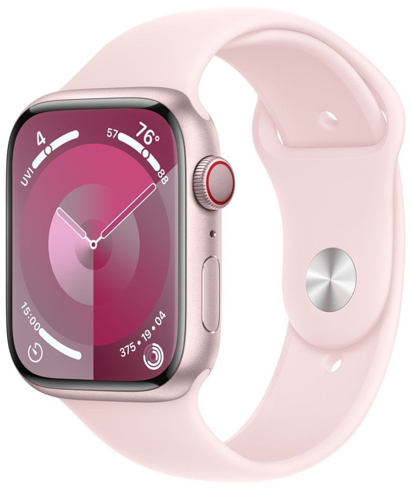 Levně Apple Watch Series 9, Cellular, 45mm, Pink, Light Pink Sport Band - M/L (MRML3QC/A)