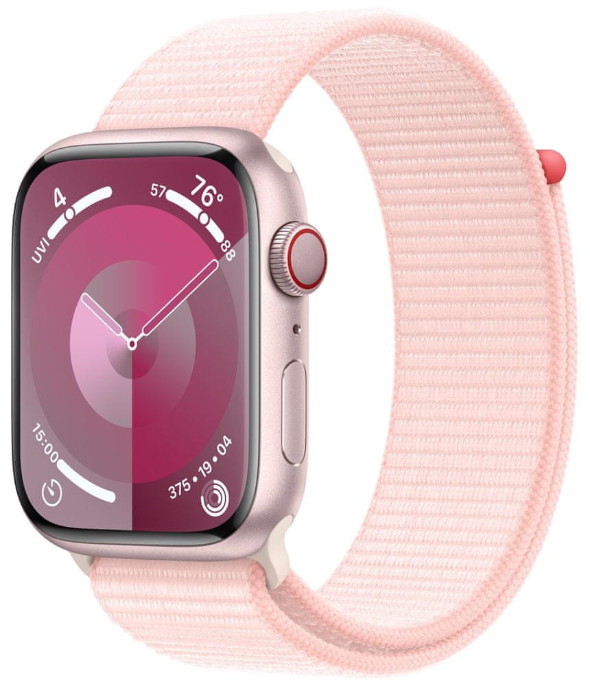 Levně Apple Watch Series 9, Cellular, 45mm, Pink, Light Pink Sport Loop (MRMM3QC/A)