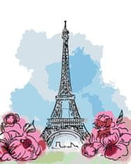 ZUTY Malování podle čísel - EIFFELOVA VĚŽ V PAŘÍŽI S RŮŽOVÝMI KVĚTINAMI 40x50 cm vypnuté plátno na rám