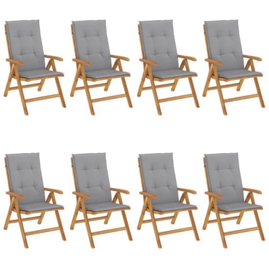 Vidaxl Polohovací zahradní židle s poduškami 8 ks masivní teak