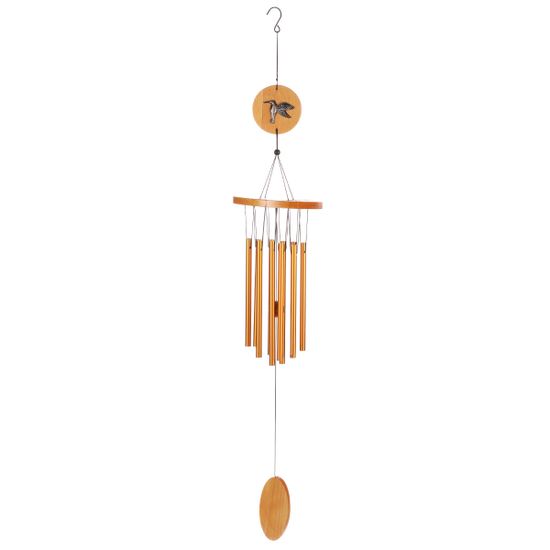Autronic Zvonkohra s ptáčkem, kovovo-dřevěná závěsná dekorace