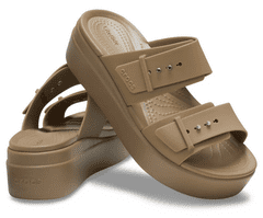Crocs Brooklyn Buckle Low Wedge Sandals pro ženy, 42-43 EU, W11, Sandály, Pantofle, Khaki, Hnědá, 207431-260