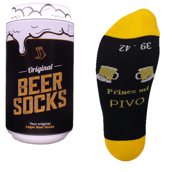 WiTSocks Veselé Ponožky Přines mi pivo v dárkové pivní plechovce