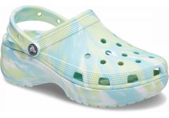 Crocs Classic Platform Marbled Clogs pro ženy, 36-37 EU, W6, Pantofle, Dřeváky, Celery/Multi, Zelená, 207176-3UB