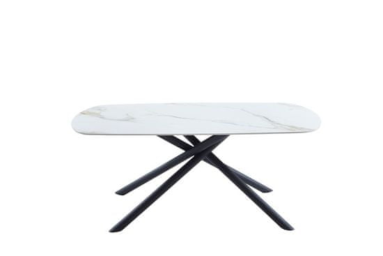 Casa Vital Jídelní stůl CasaDolce ZUNGO, 180x90x75 cm, bílý se zlatými linkami, mramorový vzor, kovové nohy