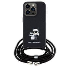 Karl Lagerfeld hard silikonové pouzdro iPhone 15 PRO 6.1" black Crossbody Saffiano Metal Pin Karl & Choupette