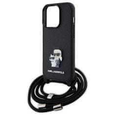 Karl Lagerfeld hard silikonové pouzdro iPhone 15 PRO 6.1" black Crossbody Saffiano Metal Pin Karl & Choupette