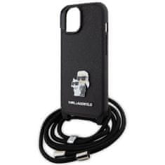 Karl Lagerfeld hard silikonové pouzdro iPhone 15 PLUS 6.7" black Crossbody Saffiano Metal Pin Karl & Choupette