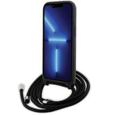 Karl Lagerfeld hard silikonové pouzdro iPhone 15 6.1" black Crossbody Saffiano Metal Pin Karl & Choupette
