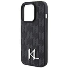Karl Lagerfeld hard silikonové pouzdro iPhone 15 PRO MAX 6.7" black Leather Monogram Hot Stamp Metal Logo