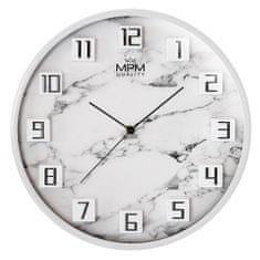 MPM QUALITY Nástěnné hodiny MPM Damali s mramorovým vzorem, bílá