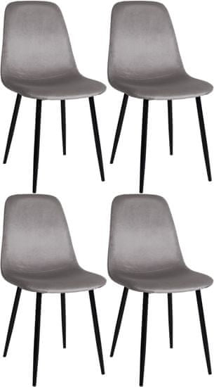 Sortland Jídelní židle Napier - 4 ks - samet | šedé