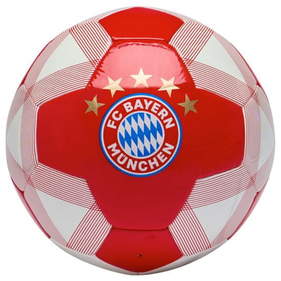 FotbalFans Fotbalový míč FC Bayern Mnichov, Znak a 5 Hvězd, Červenobílý, Vel. 5