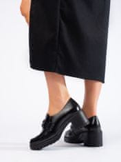 Amiatex Stylové černé dámské polobotky na širokém podpatku + Ponožky Gatta Calzino Strech, černé, 37
